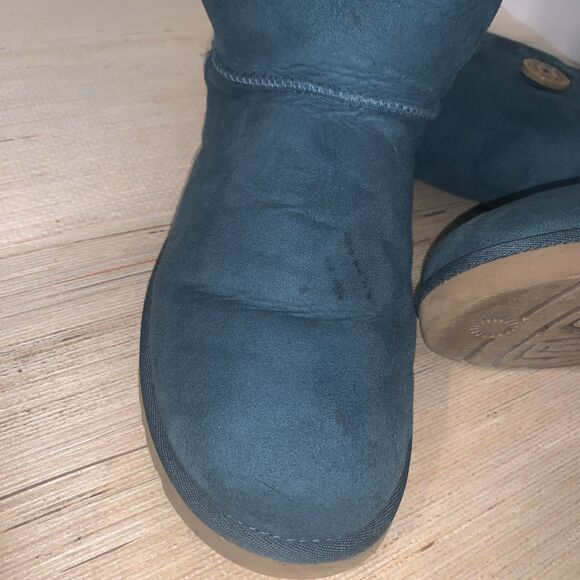 UGG Australia Bailey Button Triplets Womens 10 Teal Green Sheepskin Leather Tall - Picture 15 of 15
